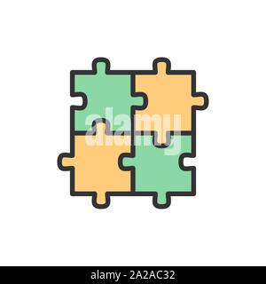 Vektor Puzzle , Puzzle, Quadrat, Integrität, Problemlösung flachbild Color Line Symbol. Stock Vektor