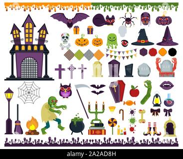 Großen flachbild Vector Halloween Symbole für die Verzierung. Stock Vektor