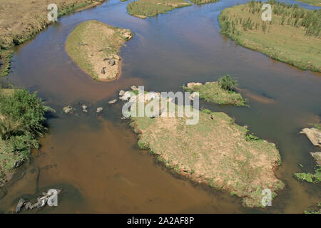 Luftaufnahme des Crocodile River, Marloth Park, Mpumalanga, Südafrika. Stockfoto