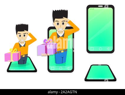 Delivery Man popup von Smart Phone, vector art design Stock Vektor