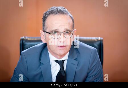 Berlin, Deutschland. 02 Okt, 2019. Heiko Maas (SPD), Minister für auswärtige Angelegenheiten nimmt an der Sitzung des Bundeskabinetts im Bundeskanzleramt. Credit: Kay Nietfeld/dpa/Alamy leben Nachrichten Stockfoto