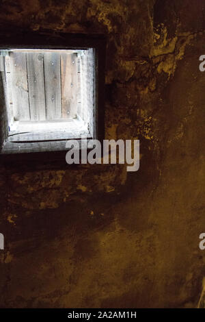 Zyklon B in die Überlebenden gass Kammer auf der Konzentrationslager Auschwitz I, Auschwitz, Polen Stockfoto