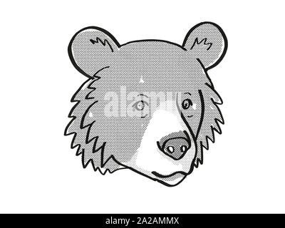 Retro cartoon Mono line style Zeichnung der Kopf eines Asiatischen Schwarzbären oder Ursus tibetanus, eine vom Aussterben bedrohte Tierarten auf isolierten weißen Hintergrund Stockfoto