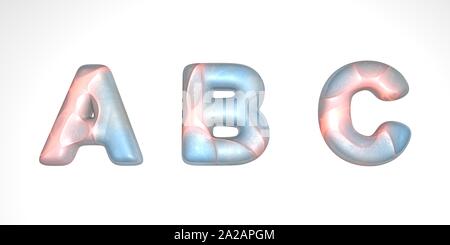 Schreiben lunar Textur mit warmen Wellen des Lichtes, Großbuchstaben oder ein Großbuchstabe abc in 3D-Darstellung mit oder grauen Oberfläche des Mondes Textur Stockfoto