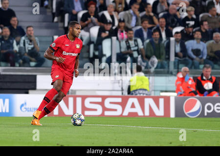 Torino, Italien. 1. Oktober 2019. Uefa Champions League Gruppe D FC Juventus vs Bayer 04 Leverkusen. Jonathan Tah von Bayer 04 Leverkusen. Stockfoto