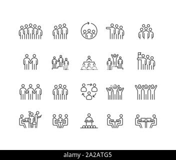 Gruppe von Menschen 20 Icons Set einfache Linie flache Abbildung. Stock Vektor