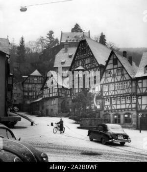 Blick auf historische Fachwerkhäuser in der fränkischen Stadt Miltenberg. Stockfoto