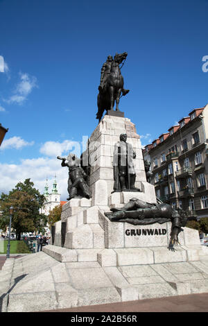 Die grunwald Denkmal des Königs von Polen Władysław II Jagiełło (1352 - 1434) am Matejko Platz, Krakau, Polen Stockfoto