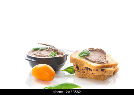 Sandwiches mit hausgemachten Huhn Leber Pate closeup Stockfoto