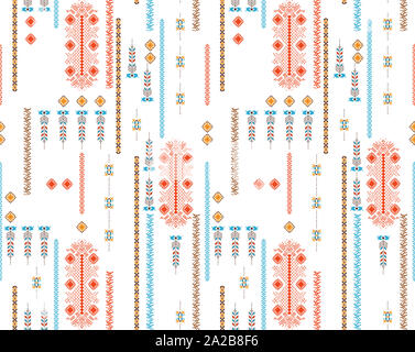 Nahtlose farbigen ethnischen Design mit Linien auf weißem Hintergrund. Stockfoto