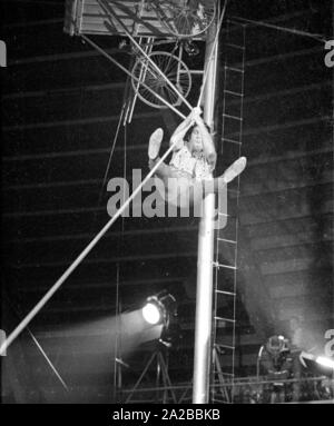 Die Österreichische pop Sänger und Schauspieler Freddy Quinn führt eine Gratwanderung für die TV-Show "Stars in der Manege" in 1971. Stockfoto