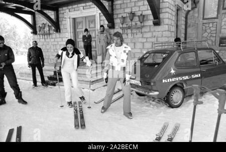 Farah Diba im Skiurlaub in St. Moritz. Stockfoto