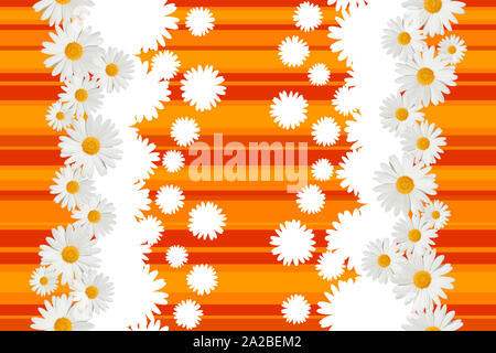 Nahtlose White Daisy Blumen auf dunklen und hellen orange hinterlegt. Stockfoto