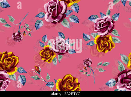 Nahtlose aquarell Floral Design mit rosa Hintergrund für Textildruck. Stockfoto