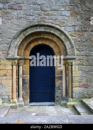 Detail des Westens Tür der Pfarrkirche St. Maria, der Jungfrau. Masham. 14/09/19. Stockfoto