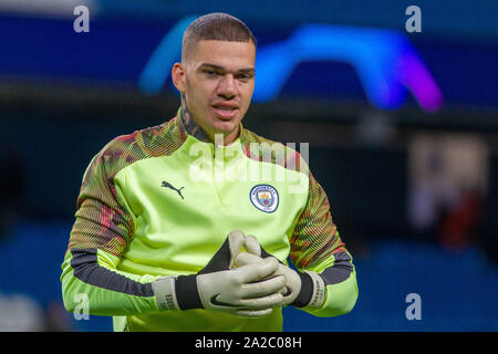 Manchester, Großbritannien. 01 Okt, 2019. Ederson (Manchester City) während der UEFA Champions League zwischen Manchester City und Dinamo Zagreb an der Etihad Stadium, Manchester, England am 1. Oktober 2019. Foto von James Gill. Credit: PRiME Media Images/Alamy leben Nachrichten Stockfoto