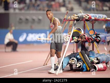 Doha, Katar. 01 Okt, 2019. Raphael HOLZDEPPE (Deutschland/Platz 6) Endgültige Stabhochsprung der Männer, am 01.10.2019 Wm 2019 in Doha/Katar, vom 27.09. - 10.10.2019. | Verwendung der weltweiten Kredit: dpa/Alamy leben Nachrichten Stockfoto