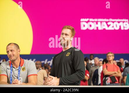 Diskuswerfer Christoph HARTING (Deutschland) als Zuschauer. Finale Speerwerfen der Frauen werfen, auf 01.10.2019 Leichtathletik WM 2019 in Doha/Katar, vom 27.09. - 10.10.2019. | Verwendung weltweit Stockfoto
