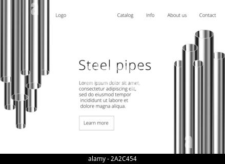 Aluminium, Stahl Rohre mit unterschiedlichen Durchmessern auf schwarzem Hintergrund isoliert. Glänzend 3d-Rohre Design. Stock Vektor