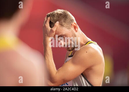 Doha, Katar. 01 Okt, 2019. Mateusz PRZYBYLKO (Deutschland) enttäuscht Hochsprung Qualifikation der Männer am 01.10.2019 Leichtathletik WM 2019 in Doha/Katar, vom 27.09. - 10.10.2019. | Verwendung der weltweiten Kredit: dpa/Alamy leben Nachrichten Stockfoto