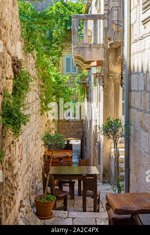 Korcula - Die eine ailse der Altstadt. Stockfoto