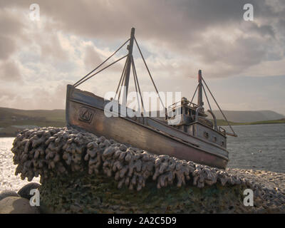 Die Shetland Bus Denkmal am Scalloway auf Shetland, Großbritannien. Stockfoto