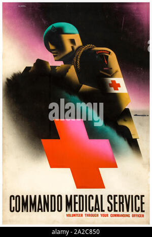 Britische, WW2, Gesundheit, Plakat, Commando Medical Service, Einstellung, (Soldat in Beach Landing), 1939-1946 Stockfoto