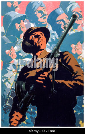 Britische, WW2, Einheit der Kraft, Plakat, Inter-alliierten Zusammenarbeit, britischer Soldat, mit Bren gun, alliierte Soldaten im Hintergrund, 1939-1946 Stockfoto