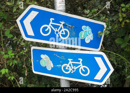 Zeichen, Schilder, für, Rheidol, Rad, Fahrrad, cycleway, Trail, Pfad, Aberystwyth, Ceredigion, Wales, Welsh, Mitte, West Wales, Walisisch, GB, Großbritannien, Großbritannien, Stockfoto