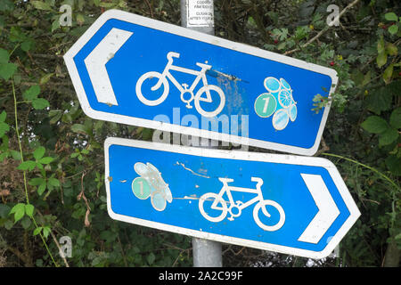 Zeichen, Schilder, für, Rheidol, Rad, Fahrrad, cycleway, Trail, Pfad, Aberystwyth, Ceredigion, Wales, Welsh, Mitte, West Wales, Walisisch, GB, Großbritannien, Großbritannien, Stockfoto