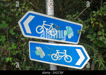 Zeichen, Schilder, für, Rheidol, Rad, Fahrrad, cycleway, Trail, Pfad, Aberystwyth, Ceredigion, Wales, Welsh, Mitte, West Wales, Walisisch, GB, Großbritannien, Großbritannien, Stockfoto