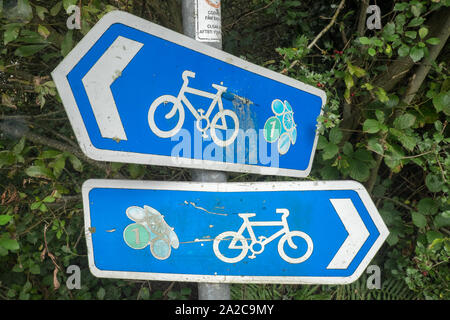 Zeichen, Schilder, für, Rheidol, Rad, Fahrrad, cycleway, Trail, Pfad, Aberystwyth, Ceredigion, Wales, Welsh, Mitte, West Wales, Walisisch, GB, Großbritannien, Großbritannien, Stockfoto