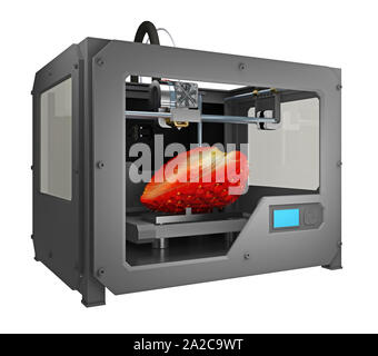 3d-Drucker druckt Erdbeeren. 3D-Rendering Stockfoto