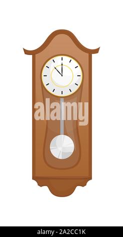 Alte hölzerne Uhr mit rundem Ziffernblatt und Pendel. Flache Vector Illustration. Stock Vektor