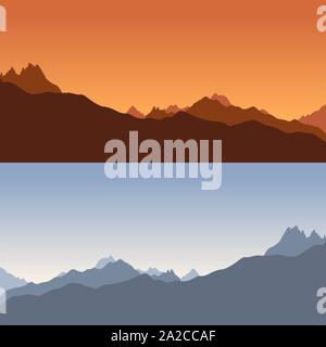 Blaue und orange Silhoette der Berge Stock Vektor