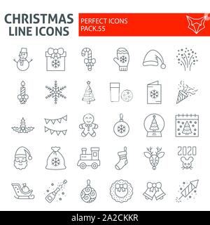 Weihnachten thin line Icon Set, Urlaub Symbole Sammlung, Vektor logo Skizzen, Illustrationen, neues Jahr Zeichen lineare Piktogramme Paket auf isolierte Stock Vektor