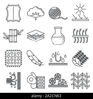 Fabric Funktion atmungsaktiv Symbole gesetzt. Umrisse der fabric Funktion atmungsaktiv Vector Icons für Web Design auf weißem Hintergrund Stock Vektor
