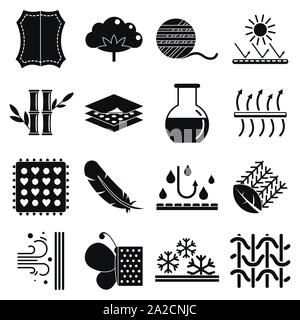 Fabric Funktion Symbole gesetzt. Einfache Stoff Feature Vector Icons für Web Design auf weißem Hintergrund Stock Vektor