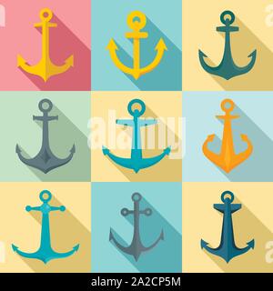 Anker Symbole gesetzt. Flache Satz von Anker Vector Icons für Web Design Stock Vektor