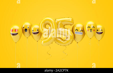 Nummer 95 gelb Geburtstag emoji Gesichter Luftballons. 3D-Rendering Stockfoto