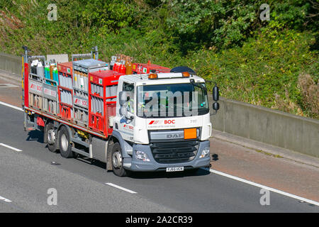 BOC steige Linde Industrial Gases transportiert auf einer DAF-LKW auf der M6 in der Nähe von Lancaster, Großbritannien Stockfoto