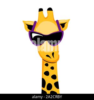 Comic giraffe Gesicht mit Sonnenbrille. Lustige Cliparts mit cartoon Tier. Flache Vector Illustration. Stock Vektor
