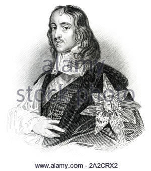 Thomas Wriothesley Portrait, 4. Earl of Southampton, 1607-1667, die sich nach der Restauration der Monarchie 1660 in die Position des Lord High Treasurer Rose, Jahrgang Illustration von 1850 Stockfoto