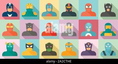 Superhelden Symbole gesetzt. Flache Reihe von Superhelden Vector Icons für Web Design Stock Vektor