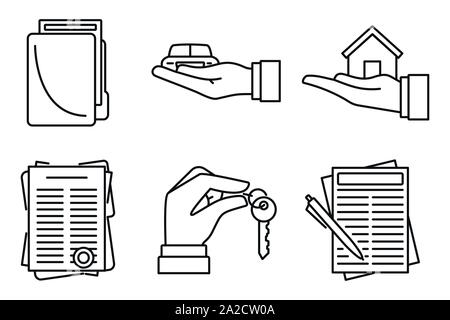 Mietvertrag Symbole gesetzt. Umrisse der Leasingvertrag Vector Icons für Web Design auf weißem Hintergrund Stock Vektor