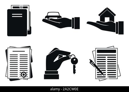 Mietvertrag Symbole gesetzt. Einfache Mietvertrag Vector Icons für Web Design auf weißem Hintergrund Stock Vektor