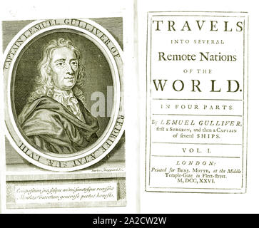 JONATHAN SWIFT (1667-1745), anglo-irischen Politiker und Satiriker. Titel Seiten der ersten Ausgabe von Gulliver's Travels in 1726 Stockfoto