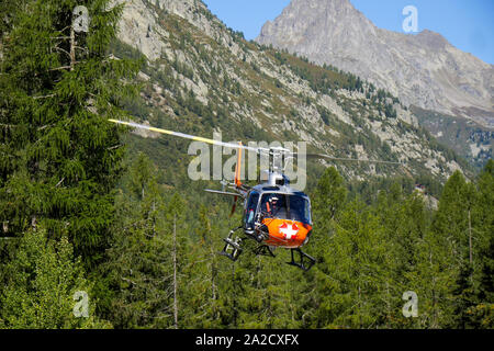 Private mountain helicopter vom Argentiere DZ, Chamonix-Mont-Blanc, Haute-Savoie, Frankreich Stockfoto