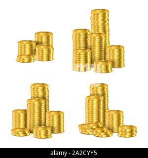 Goldene Münzen stapeln, Gold cash Münze haufen Vektor realistische 3-D Stock Vektor