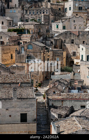 Höhlenwohnungen Sassi di Matera in Sasso Barisano, Weltkulturerbe der UNESCO, Matera, Italien Stockfoto